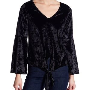 Noa Elle Holly Top Crushed Velvet Black Sz M Waist Tie Front